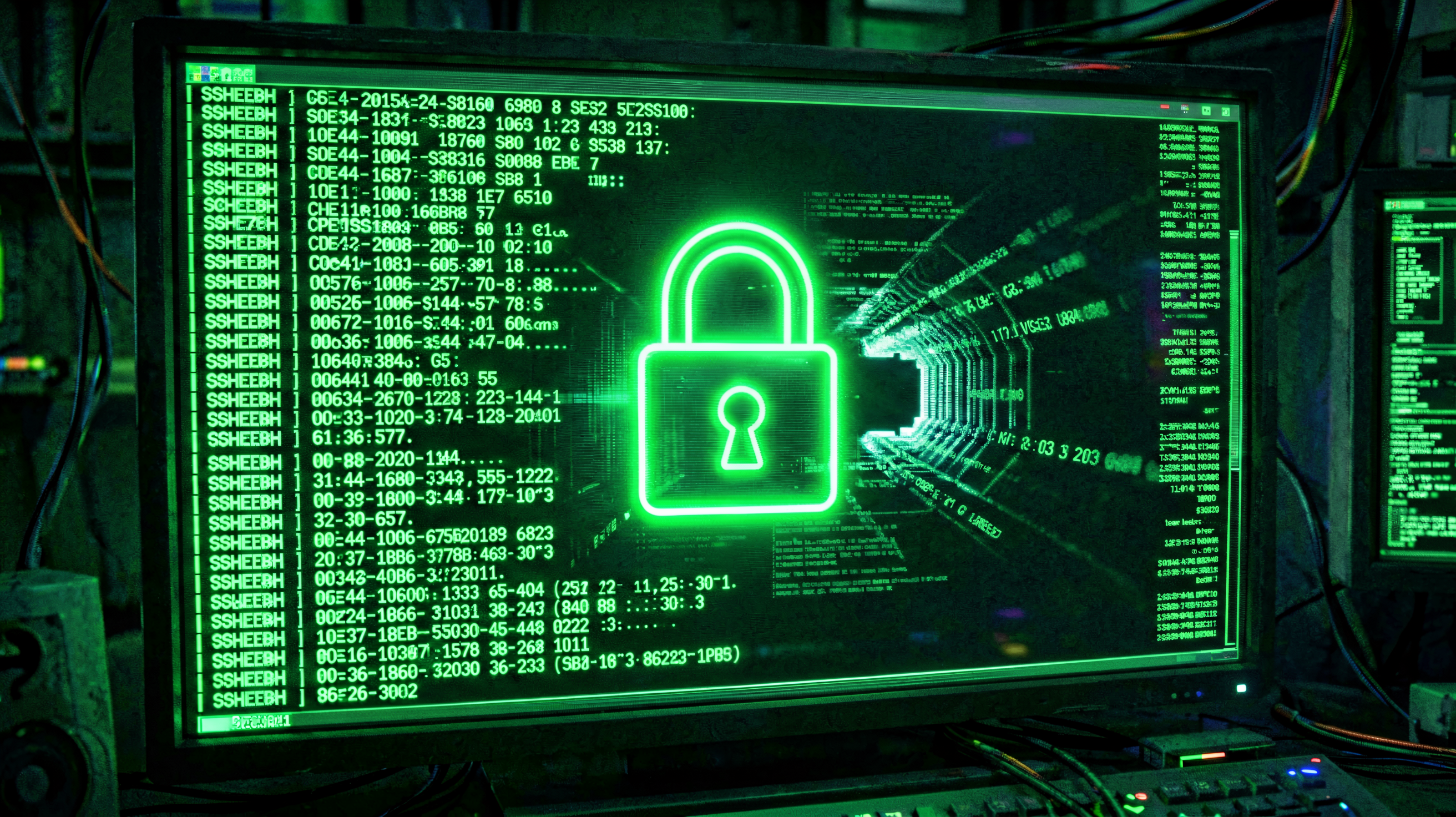 Dark terminal with glowing padlock representing SSH verification